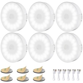ELECGO 14 LED 6PCS Luces con Sensor de Movimiento para Interiores, Luz Nocturna Recargable por USB, Luz de Inducción, Lámpara LED Inalámbrica para Escaleras, Sala, Closet, Vestíbulo, Baño, Cocina