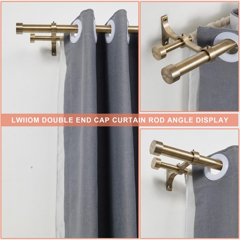 Lwiiom Double Curtain Rods with Aluminum End Cap and Full