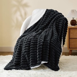INFIIXSO Sherpa Throw Blanket for Couch - Super Soft & Warm Striped Fleece Blanket, Cozy Plush Fluffy Blanket All Season Use (Black, 50x60 Inches)