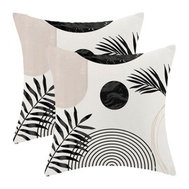 DAFENA Boho Pillow Covers 18x18 Inch 2 Pcs Black Beige Tropical Leaf Mid Century Summer Outdoor Decor Throw Pillows Modern Geometry Farmhouse Decoration Pillowcase Linen Cushion Cover for Couch
