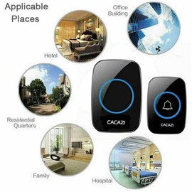 New Wireless Doorbell, Easy Installation, Waterproof, Adjustable Volume, 58 Chimes, Blue LED, 1000Ft Range, Black