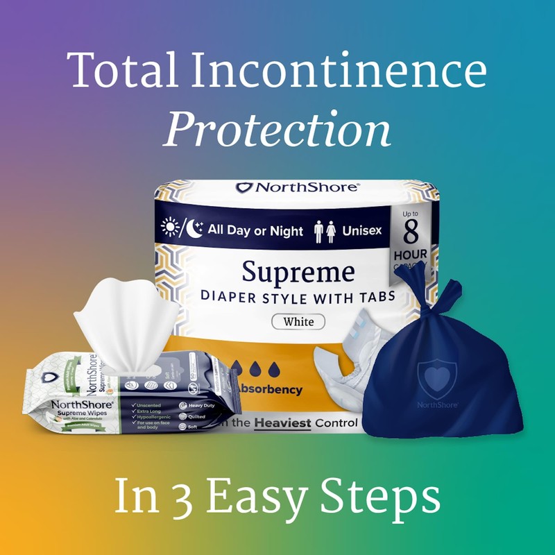 NorthShore Supreme Incontinence Tab-Style Briefs for Men and Women, White,