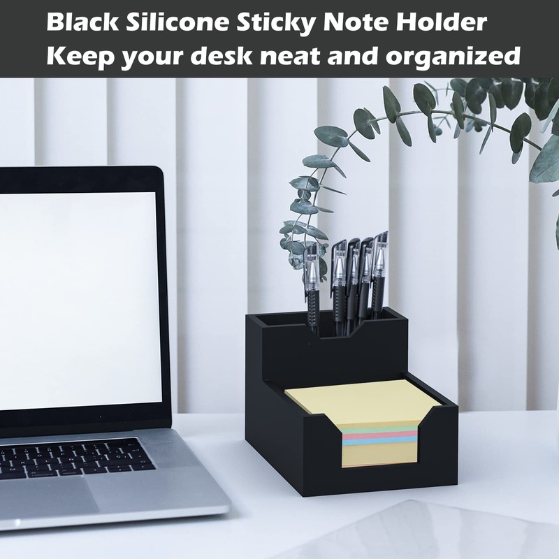 Kamehame Black Sticky Note Holder, Silicone Memo Holder with Pen