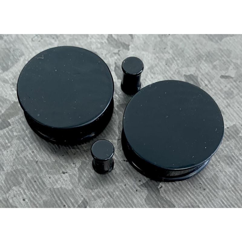 PAIR of Midnight Black Solid Silicone Double Flare Plugs -
