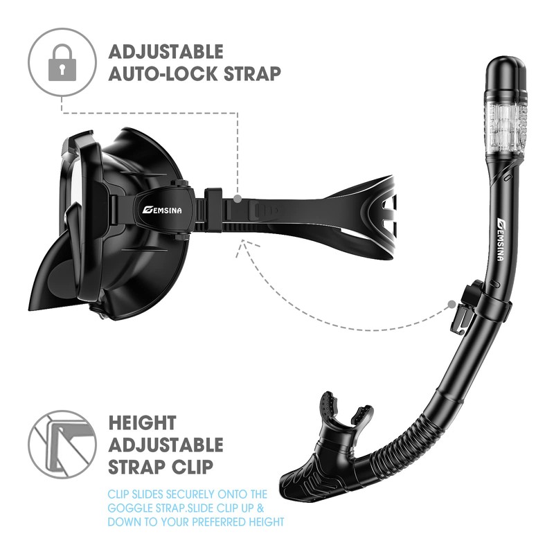EMSINA Dry Snorkel Set,Panoramic Wide View,Anti-Fog Scuba Diving Mask,Professional Snorkeling