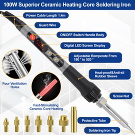 151 Piece Threaded Inserts Soldering Tips Set, 100 W Temperature Adjustable Soldering Iron, 12 Soldering Iron Tips with 130 Pieces Thread Inserts M2/M3/M4/M5/M6/M8, Compatible with 3D Printer