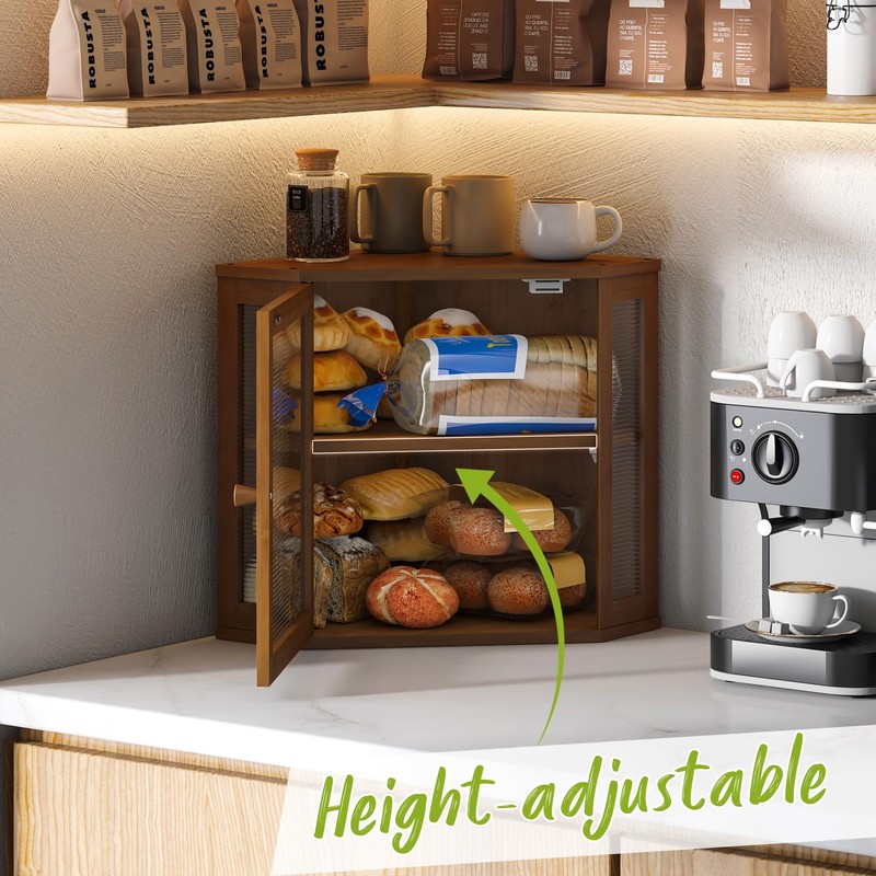 BMOSU Corner Bread Box for Kitchen Countertop Double Layer Bamboo