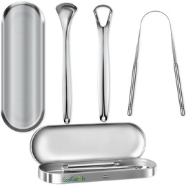Tongue Scraper for Adults - 3 Pcs Metal Tongue Cleaner with Silver Storage Case - Tough Stainless Steel Mouth Scrubber for Fresh Breath & Oral Hygiene - by EcoEarth