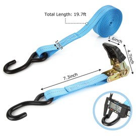 Ratchet Straps, 6Pack 20Ft Ratchet Tie Down Straps, 1700 LB Break Strength Ratchet Tie Down Straps with Safety Lock S Hooks & Rubber Handle for Moving Cargo, Motorcycle, Appliances, Lawn Equipment