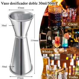 SSX-KJ Taza Medidora de Coctel,Plantilla Doble Para CóCtel,Doble Medida De Acero Inoxidable, Apta Para Mezclar CóCteles,Taza Medidora de Coctel,30/45 ML,304 Acero Inoxidable,Plata