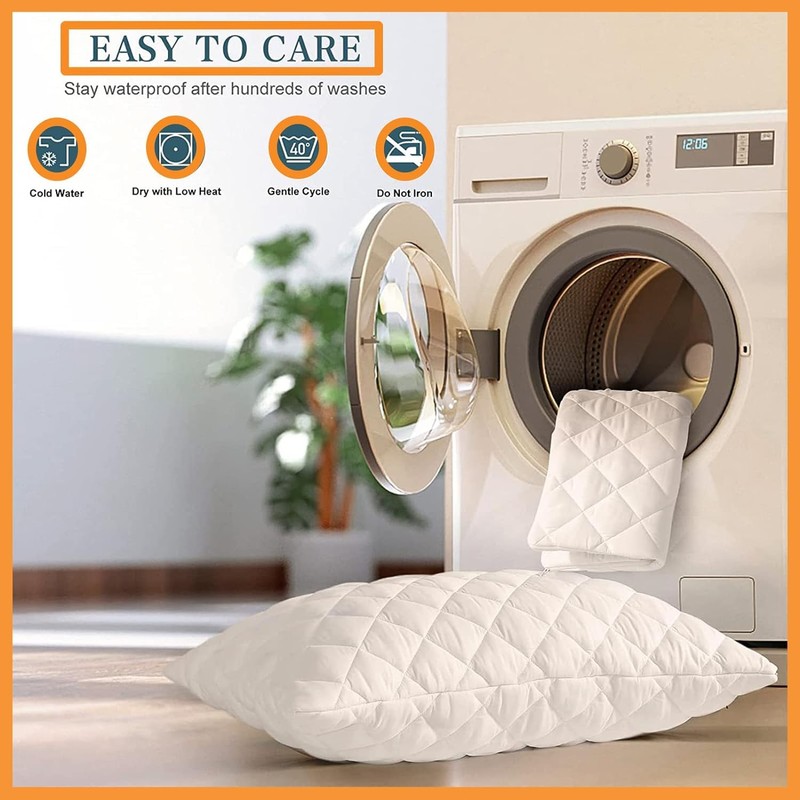 SM Decor 2 Pack Quilted Waterproof Pillow Protectors, White Bed