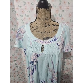 MISS ELAINE, NEW WOMEN'S AQUA/LAVENDER COTTON BL CAP SLEEVED NIGHTGOWN, SIZE 2X