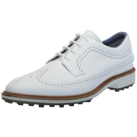 ECCO Men's Classic Hybrid Wing Tip Water Resistant Golf Shoe, White, 10-10.5