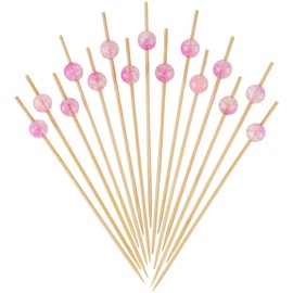 Minisland Light Pink Pearl Cocktail Picks, 4.7 Inch Long Bamboo Fancy Toothpicks for Appetizers, Decorative Valentines Bridal Baby Shower Party Food Drinks Fruit Kabob Skewer Sticks 100 Counts -MSL412