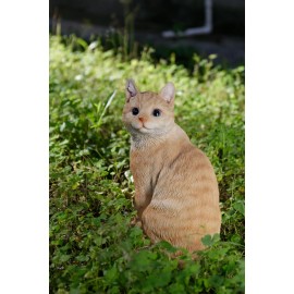 Hi-Line Gift Ltd. Orange Tabby Cat Sitting Lifelike Garden Statue Garden Display Yard Decor