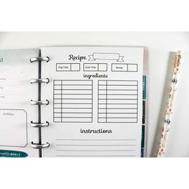 Recipe Inserts for the Mini Happy Planner, Fits 7-Disc Notebook, Mini Meal Planner (Planner Sold Separately)