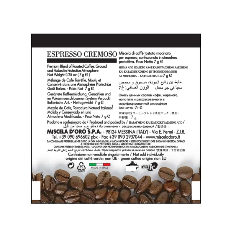 Miscela d'Oro Single Shot Espresso Cremoso Ground Pods, 150 pack