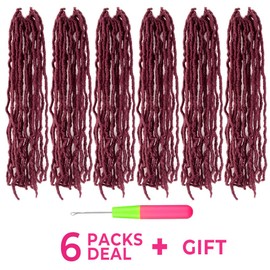 Niseyo Faux Locs Crochet Hair 14 Inch Soft locs, 6 Packs Short Crochet Locs Pre Looped Crotchet Straight Synthetic Hair Extensions (118#, Burgundy)