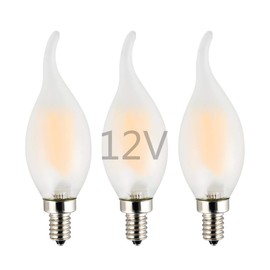 OPALRAY 4W Low Voltage 12V Input LED Bulb, Warm White Light, E12 Candelabra Base, Dimmable with 12V DC Dimmer, 400Lm 40W Incandescent Replacement, 12 Volts Power Operated, Frosted Flame Tip, 3-Pack
