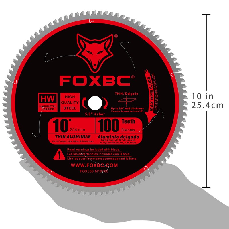 FOXBC 10-Inch Saw Blade 100-Tooth TCG for Aluminum and Non-Ferrous