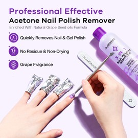 Glamonade Acetone Nail Polish Remover: Professional Gel Polish Remover for Nails - Gel Nail Polish Remover for Removal of Gel/Glue/Artificial nail - with Grape Seed Oil for Gentle Removal(8 Fl Oz)