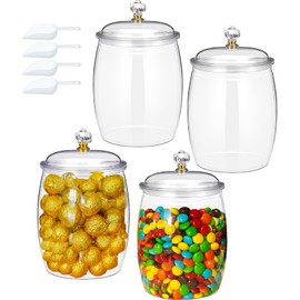 GOCCXL Plastic Candy Jars 4 Pack Candy and Cookie Jar with Lid and Scoops 77oz Buffet Containers Plastic Jars with Lids for Cookie Snacks Kitchen Utensils
