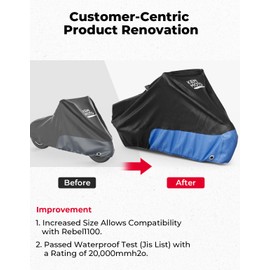 KEMIMOTO Motorcycle Cover Waterproof for Rebel 250/500/1100 Heavy Duty Outdoor Sunlight Rain Snow Dust 300D Oxford All Weather Protection Motorbike Cover Storage with Lock Hole Storage Bag Fits