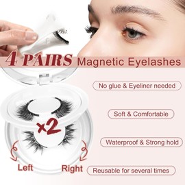Higu clace Magnetic Eyelashes, Magnetic Lashes Natural Look Reusable Wispy 3D Eyelashes with Applicator, No Glue Needed 3 Magnets Lashes Easy to Wear and Remove (4Pair-Style A01)