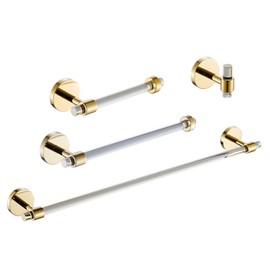 Bathroom Hardware Set Acrylic Gold - Bathroom Accessories Set Towel Bar Towel Rack Set - Wall Mounted Bath Towel Holder Toilet Paper Holder Set 4 Pieces SHUNLI
