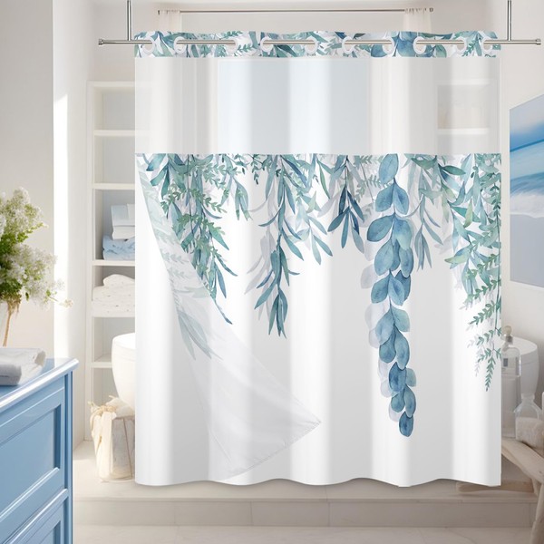 AWERT Hookless Shower Curtain with Snap in Liner Sage Green