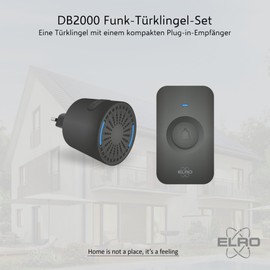 ELRO DB2000 Wireless Doorbell Set - with Compact Plug-In Receiver - Range 200 Metres - IP65 Waterproof - 64 Melodies - Black