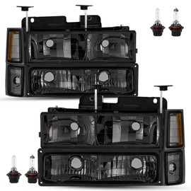 TUSDAR Headlight Assembly w/Bulbs for Chevy 94-99 C/K 1500 Suburban 95-99 Chevy Tahoe 94-00 C/K2500 K3500 94-02 C3500 94 Blazer with Corner and Bumper Light 8pcs Smoke Lens