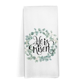 Yorhifa Easter Kitchen Towels, He is Risen Christian Dish Hand Tea Towels for Kitchen Decor, Easter Bible Verse Decorative Kitchen Towels, He is Risen Easter Decor for Bathroom Kitchen, 16x24inch