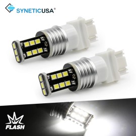 SYNETICUSA 3157 White LED Light Bulbs Strobe Brake Flash Tail Stop Parking