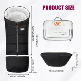 LAT Baby Warm Bunting Bag Universal,Extended and Removable,Stroller Sleeping Bag Cold Weather,Waterproof Toddler Footmuff(Basic,Black)