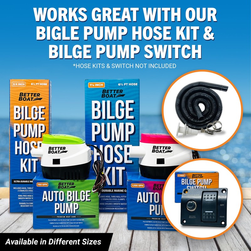 Better Boat Automatic Bilge Pump, 1100 GPH 12V Submersible Pump