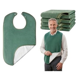 Paquete de 4 baberos impermeables para adultos para hombres y mujeres, baberos para adultos mayores | Protector de ropa absorbente y lavable para pers