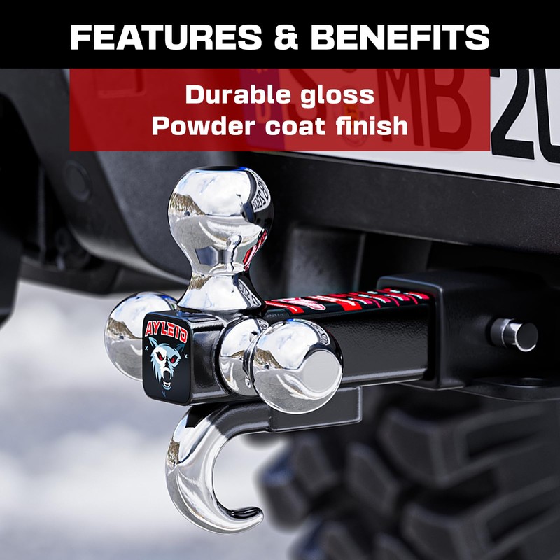 Ayleid Trailer Hitch Tri-Ball Mount with Hook & Pin Balls
