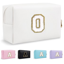 Lohhbve Small Minimalism Cute A-Z Makeup Bag, PU Leather Waterproof Cosmetic Bag Daily Use Toiletry Cosmetic Pouch, Portable Storage Travel Toiletry Bag for Women Girls Essential Cosmetic Organizer