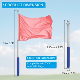 PATIKIL 3.3 Foot Telescopic Hand-Held Flagpoles, 4 Pieces, Stainless Steel, Extendable, Portable Guide Flags, Pole with 2 Clips for Travel Guides, Teachers, Pointer Blue