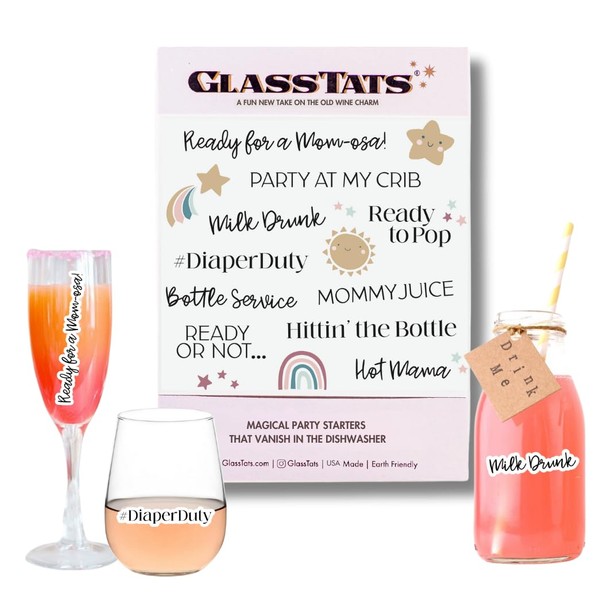 GLASSTATS Baby Shower Drink Markers - Wine Glass Charms -