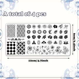 JarThenaAMCS 4Pcs Floral Nail Plates Stamping Set Flower Plant Stamp Templates Nail Art Plates for DIY Print Manicure Salon Design