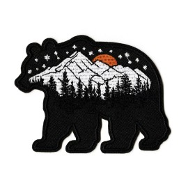 Patchwork Paradise Bear Mountain Forest Outline Nature Outdoor Adventure Iron-On Embroidered Patch