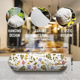Weeds Plastic Bag Holder, Reusable Washable Shopping Bags Storage Carrier, Floral Fabric Garbage Trash Bag Dispenser for Home Kitchen Pantry Cabinet, Wall Mount, Kitchen Housewarming Gifts