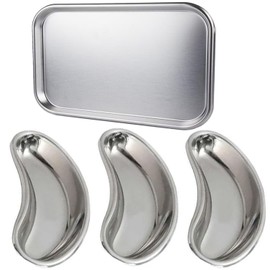 MuskalMed 4Pcs Stainless Steel 1 Shapes Square and 3 Kidney Surgical Tray Assortment Kit, Metal Instrument Tray Dental Procedure Lab Instruments for Medical Instruments, Tattoo, Flat Bottom Tray