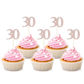 Sotpot 30PCS 30th Birthday Cupcake Toppers Rose Gold Glitter 30th Cupcake Picks for Happy 30th Birthday Party Decorations