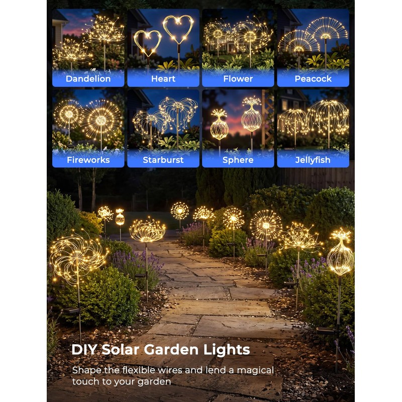 Brightown 150LED Solar Garden Lights Outdoor, 8 Modes 2 Pack