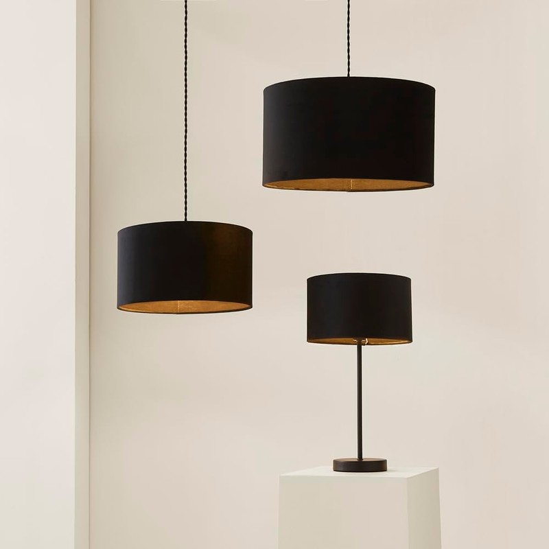 MiniSun | Small Modern Black Velvet Drum Light Shade |
