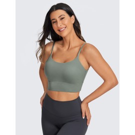 CRZ YOGA Women's V Back Longline Sports Bra with Adjustable Straps Wireless Workout Padded Yoga Bra Cropped Tank Tops Grey Sage L
