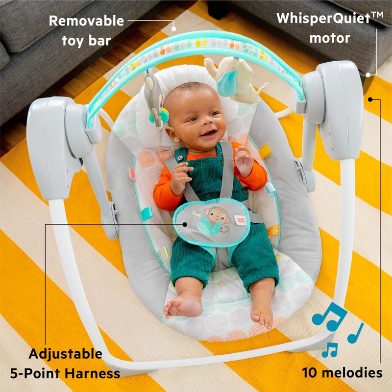 Bright Starts Portable Automatic 6-Speed Baby Swing with Adaptable Speed,